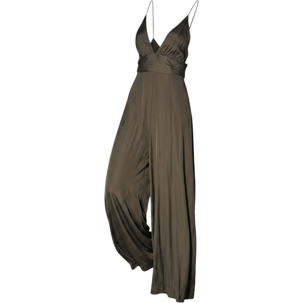 One X One Teaspoon Womens Jumpsuit XS Brown Wide Leg V-Neck Backless Minimalist